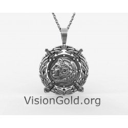 Мужское ожерелье Александра Великого - Серебряный кулон на шею Александра Великого 0207